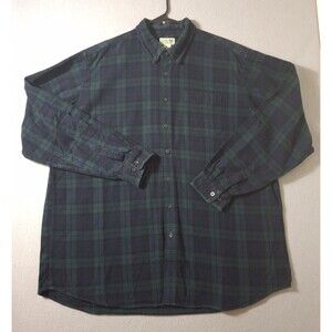 LL Bean Scotch Plaid Flannel Shirt Mens XXLT Blue Green Blackwatch Tartan